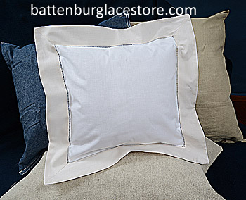 Square Pillow Sham. White with SHELL color border.12 SQ. - Click Image to Close